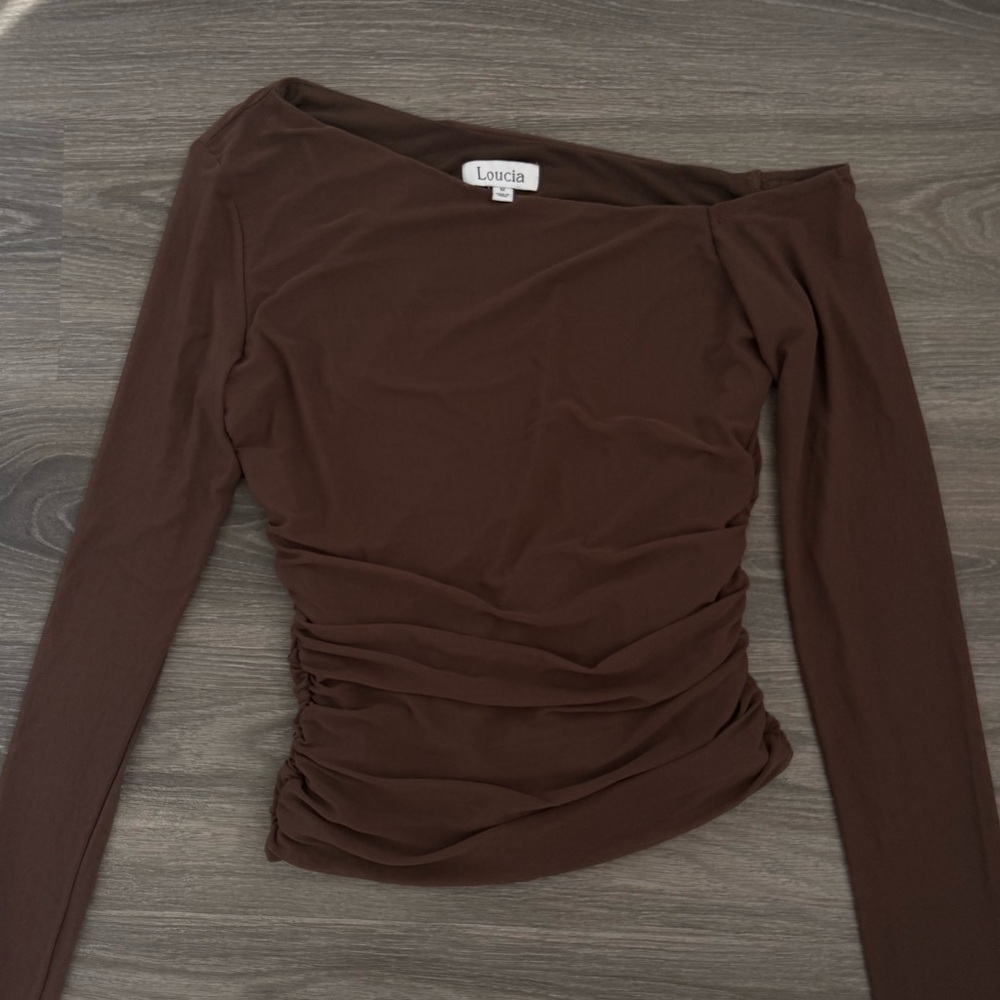 Loucia brown asymmetrical ruched long sleeve